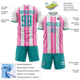 Custom White Teal-Pink Gradient Vertical Stripe Argentina Style Sublimation Soccer Uniform Jersey