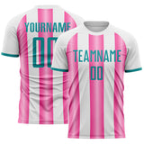 Custom White Teal-Pink Gradient Vertical Stripe Argentina Style Sublimation Soccer Uniform Jersey