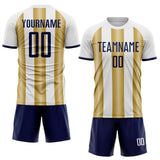 Custom White Navy-Old Gold Gradient Vertical Stripe Argentina Style Sublimation Soccer Uniform Jersey