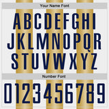 Custom White Navy-Old Gold Gradient Vertical Stripe Argentina Style Sublimation Soccer Uniform Jersey
