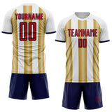 Custom White Red Old Gold-Navy Gradient Vertical Stripe Argentina Style Sublimation Soccer Uniform Jersey