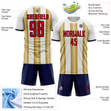 Custom White Red Old Gold-Navy Gradient Vertical Stripe Argentina Style Sublimation Soccer Uniform Jersey