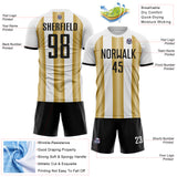 Custom White Black-Old Gold Gradient Vertical Stripe Argentina Style Sublimation Soccer Uniform Jersey
