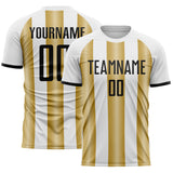 Custom White Black-Old Gold Gradient Vertical Stripe Argentina Style Sublimation Soccer Uniform Jersey