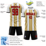 Custom White Red Old Gold-Black Gradient Vertical Stripe Argentina Style Sublimation Soccer Uniform Jersey