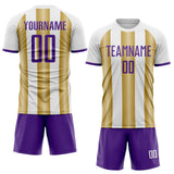 Custom White Purple-Old Gold Gradient Vertical Stripe Argentina Style Sublimation Soccer Uniform Jersey