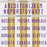 Custom White Purple-Old Gold Gradient Vertical Stripe Argentina Style Sublimation Soccer Uniform Jersey