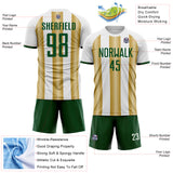 Custom White Green-Old Gold Gradient Vertical Stripe Argentina Style Sublimation Soccer Uniform Jersey