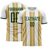 Custom White Green-Old Gold Gradient Vertical Stripe Argentina Style Sublimation Soccer Uniform Jersey