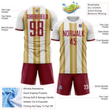 Custom White Crimson-Old Gold Gradient Vertical Stripe Argentina Style Sublimation Soccer Uniform Jersey