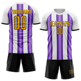 Custom White Gold Purple-Black Gradient Vertical Stripe Argentina Style Sublimation Soccer Uniform Jersey