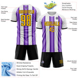 Custom White Gold Purple-Black Gradient Vertical Stripe Argentina Style Sublimation Soccer Uniform Jersey