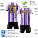 Custom White Old Gold Purple-Black Gradient Vertical Stripe Argentina Style Sublimation Soccer Uniform Jersey