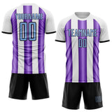 Custom White Light Blue Purple-Black Gradient Vertical Stripe Argentina Style Sublimation Soccer Uniform Jersey