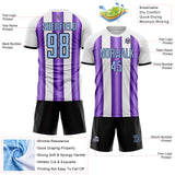 Custom White Light Blue Purple-Black Gradient Vertical Stripe Argentina Style Sublimation Soccer Uniform Jersey