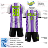 Custom White Neon Green Purple-Black Gradient Vertical Stripe Argentina Style Sublimation Soccer Uniform Jersey
