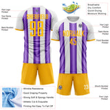 Custom White Gold-Purple Gradient Vertical Stripe Argentina Style Sublimation Soccer Uniform Jersey