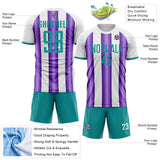 Custom White Teal-Purple Gradient Vertical Stripe Argentina Style Sublimation Soccer Uniform Jersey