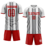Custom White Red-Steel Gray Gradient Vertical Stripe Argentina Style Sublimation Soccer Uniform Jersey