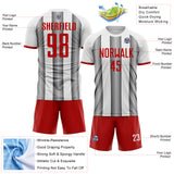 Custom White Red-Steel Gray Gradient Vertical Stripe Argentina Style Sublimation Soccer Uniform Jersey