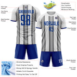 Custom White Royal-Steel Gray Gradient Vertical Stripe Argentina Style Sublimation Soccer Uniform Jersey