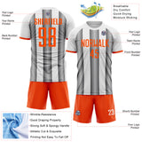 Custom White Orange-Steel Gray Gradient Vertical Stripe Argentina Style Sublimation Soccer Uniform Jersey