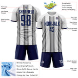 Custom White Navy-Steel Gray Gradient Vertical Stripe Argentina Style Sublimation Soccer Uniform Jersey