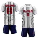 Custom White Red Steel Gray-Navy Gradient Vertical Stripe Argentina Style Sublimation Soccer Uniform Jersey