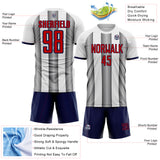 Custom White Red Steel Gray-Navy Gradient Vertical Stripe Argentina Style Sublimation Soccer Uniform Jersey