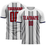 Custom White Red Steel Gray-Navy Gradient Vertical Stripe Argentina Style Sublimation Soccer Uniform Jersey