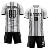 Custom White Black-Steel Gray Gradient Vertical Stripe Argentina Style Sublimation Soccer Uniform Jersey