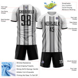 Custom White Black-Steel Gray Gradient Vertical Stripe Argentina Style Sublimation Soccer Uniform Jersey