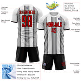 Custom White Red Steel Gray-Black Gradient Vertical Stripe Argentina Style Sublimation Soccer Uniform Jersey