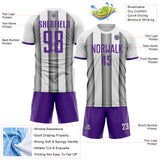 Custom White Purple-Steel Gray Gradient Vertical Stripe Argentina Style Sublimation Soccer Uniform Jersey