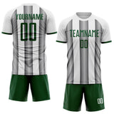 Custom White Green-Steel Gray Gradient Vertical Stripe Argentina Style Sublimation Soccer Uniform Jersey