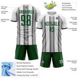 Custom White Green-Steel Gray Gradient Vertical Stripe Argentina Style Sublimation Soccer Uniform Jersey