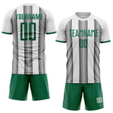 Custom White Kelly Green-Steel Gray Gradient Vertical Stripe Argentina Style Sublimation Soccer Uniform Jersey
