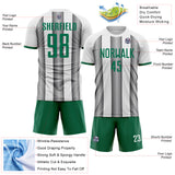 Custom White Kelly Green-Steel Gray Gradient Vertical Stripe Argentina Style Sublimation Soccer Uniform Jersey