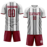 Custom White Crimson-Steel Gray Gradient Vertical Stripe Argentina Style Sublimation Soccer Uniform Jersey