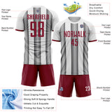 Custom White Crimson-Steel Gray Gradient Vertical Stripe Argentina Style Sublimation Soccer Uniform Jersey