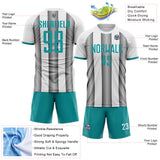 Custom White Teal-Steel Gray Gradient Vertical Stripe Argentina Style Sublimation Soccer Uniform Jersey