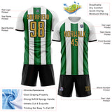 Custom White Old Gold Green-Black Gradient Vertical Stripe Argentina Style Sublimation Soccer Uniform Jersey