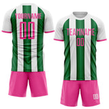 Custom White Pink-Green Gradient Vertical Stripe Argentina Style Sublimation Soccer Uniform Jersey