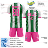Custom White Pink-Green Gradient Vertical Stripe Argentina Style Sublimation Soccer Uniform Jersey