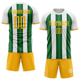 Custom White Gold-Green Gradient Vertical Stripe Argentina Style Sublimation Soccer Uniform Jersey