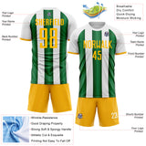 Custom White Gold-Green Gradient Vertical Stripe Argentina Style Sublimation Soccer Uniform Jersey