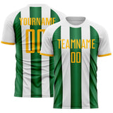Custom White Gold-Green Gradient Vertical Stripe Argentina Style Sublimation Soccer Uniform Jersey