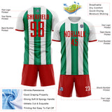 Custom White Red-Kelly Green Gradient Vertical Stripe Argentina Style Sublimation Soccer Uniform Jersey