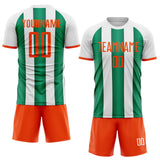 Custom White Orange-Kelly Green Gradient Vertical Stripe Argentina Style Sublimation Soccer Uniform Jersey