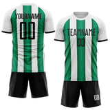 Custom White Black-Kelly Green Gradient Vertical Stripe Argentina Style Sublimation Soccer Uniform Jersey